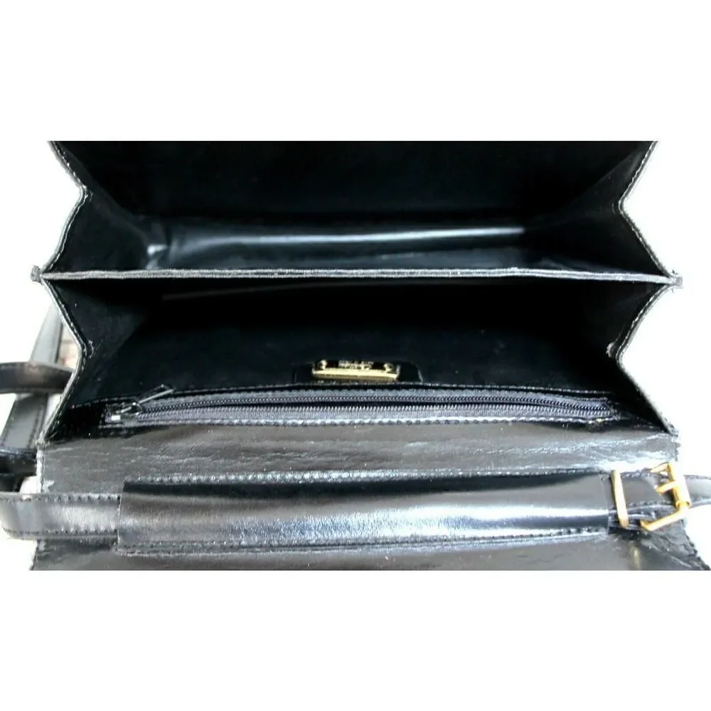 CRISTIAN Italy BLACK SMOOTH GENUINE LEATHER FLAP SHOULDER BAG CROSSBODY CLUTCH
